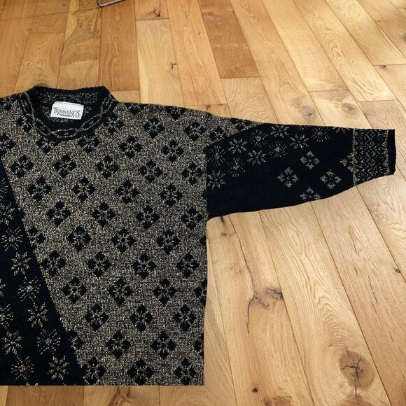 Vintage Trimmings Acrylic Black Gold Metallic Christmas Sweater - Picture 3 of 8
